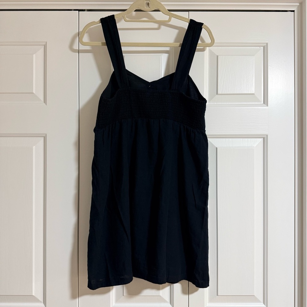AMERICAN EAGLE NWT A-Line Mini Dress Linen Button Front Smocked Lined Black Med - Picture 3 of 11